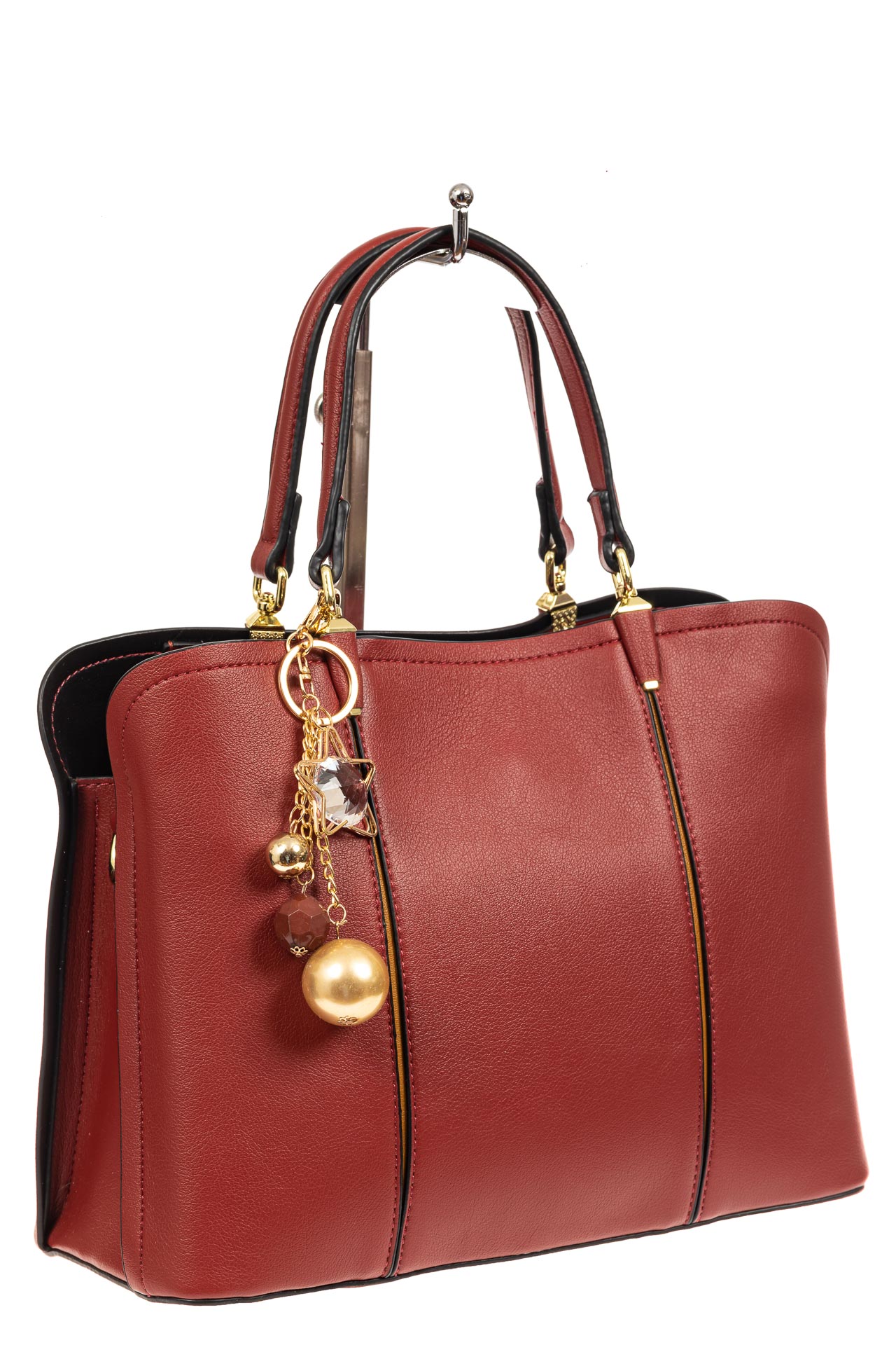На фото 1 - Женская сумка тоут из искусственной кожи, цвет бордовый