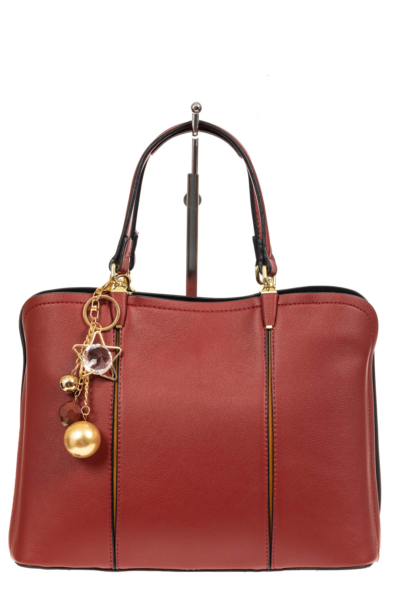 На фото 2 - Женская сумка тоут из искусственной кожи, цвет бордовый