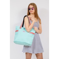 На фото 4 - Большая пляжная сумка из текстиля, цвет мята