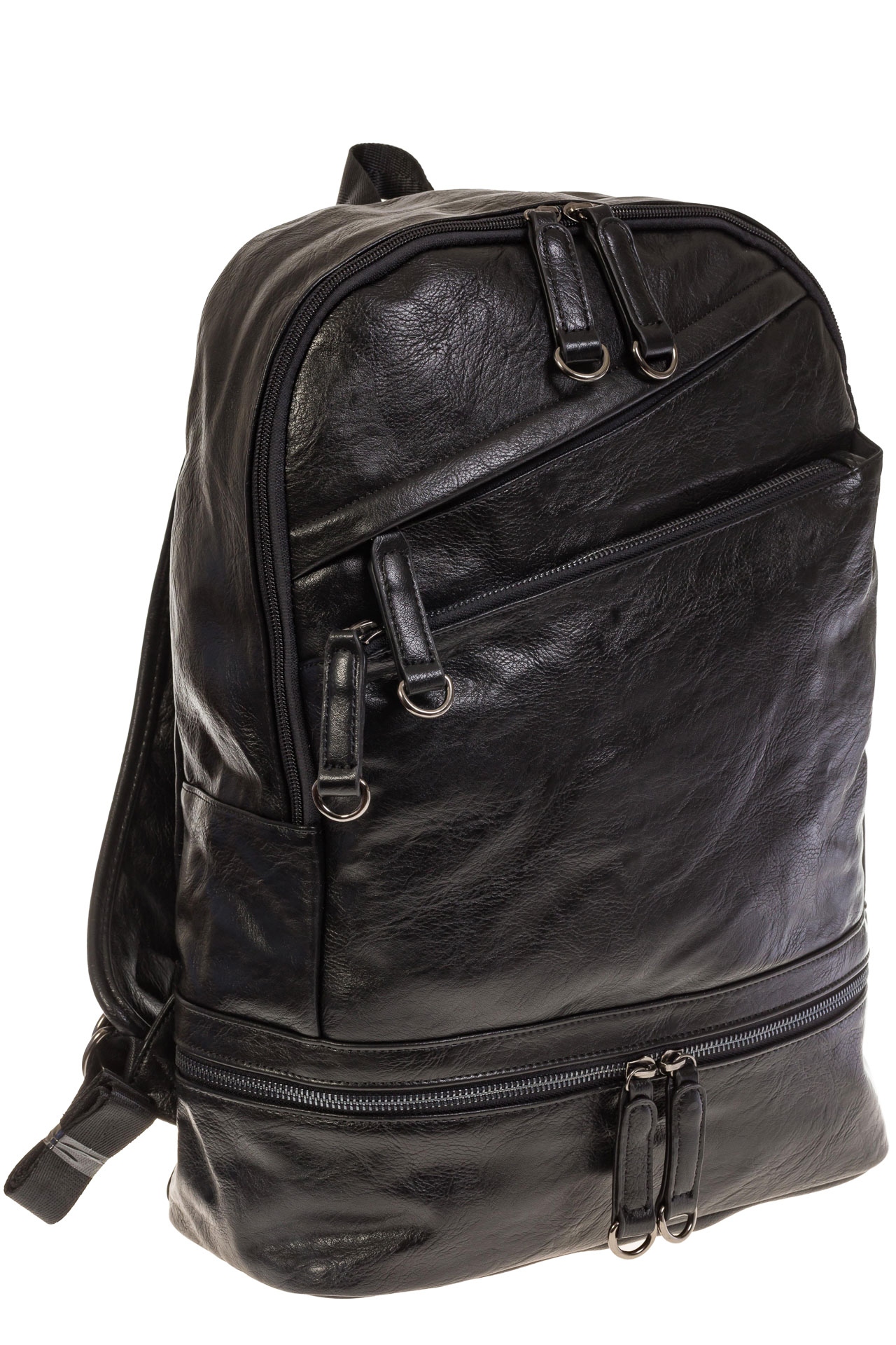 На фото 1 - Мужской рюкзак из искусственной кожи черного цвета