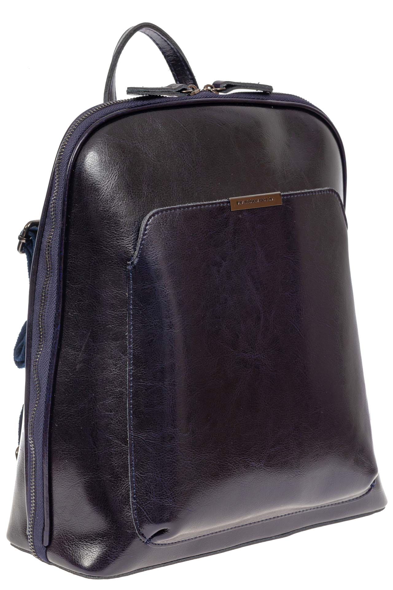 На фото 1 - Женский рюкзак из натуральной кожи, цвет тёмно-синий