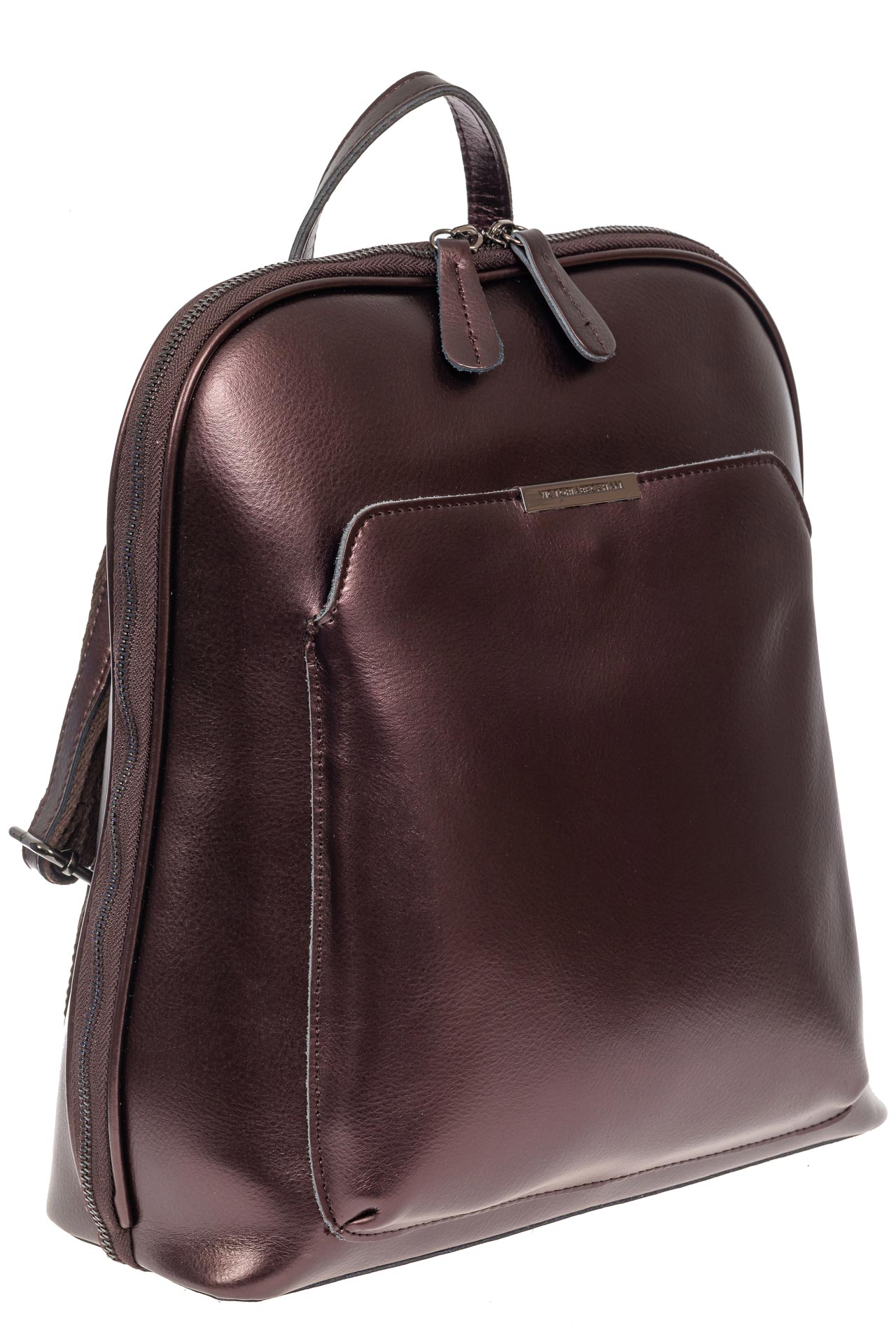 На фото 1 - Женский рюкзак из натуральной кожи, цвет бронза