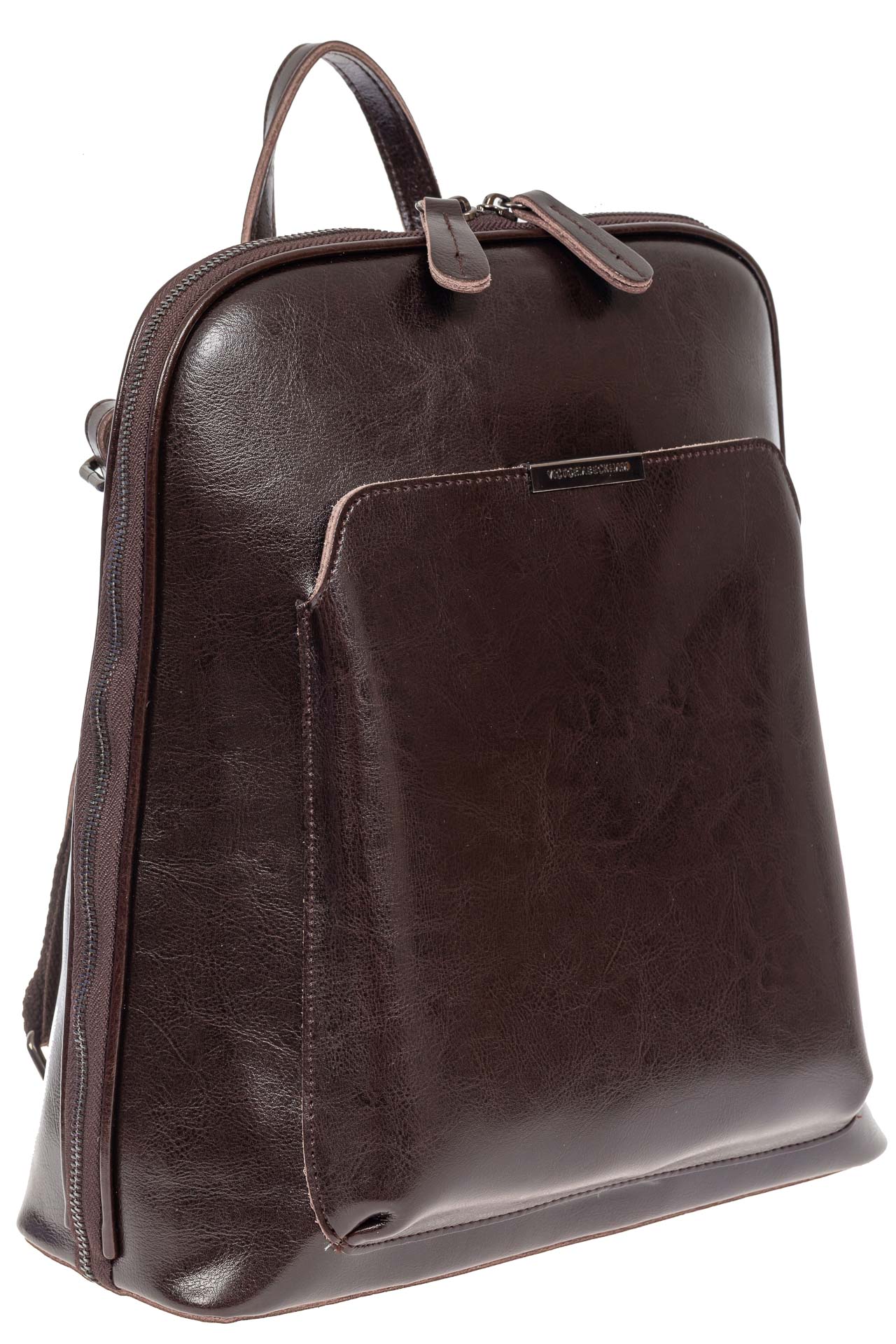 На фото 1 - Женский рюкзак из натуральной кожи, цвет шоколад