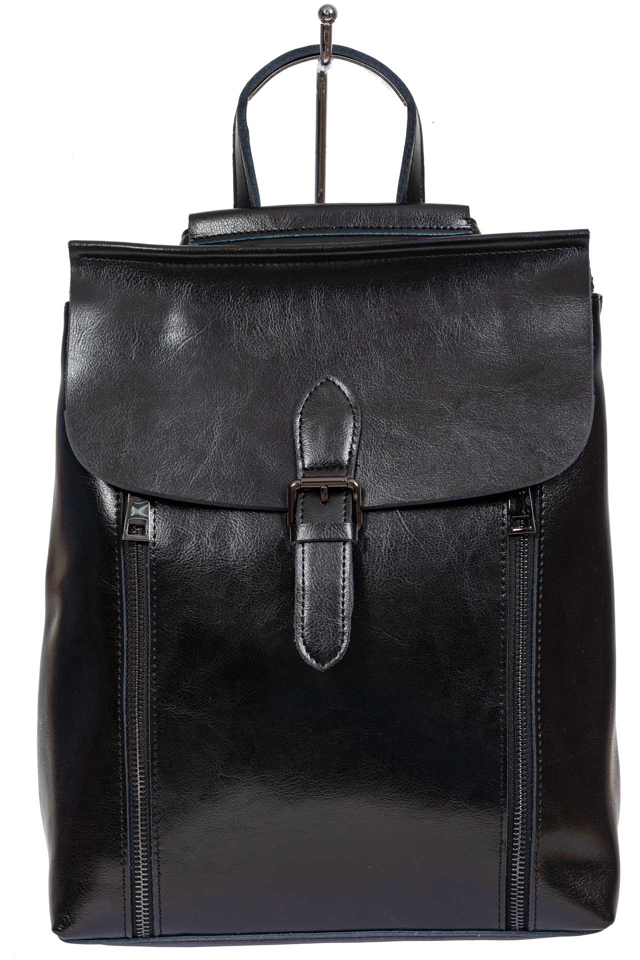 На фото 2 - Кожаный рюкзак-трансформер, цвет чёрный