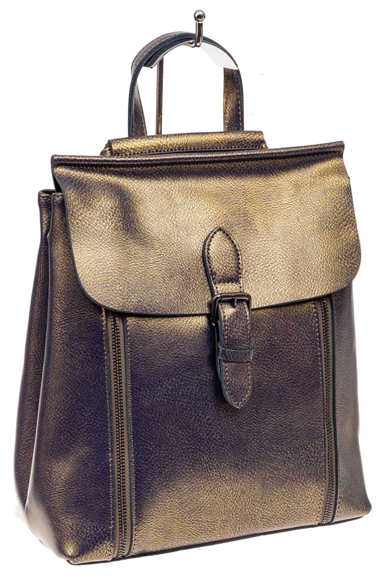 На фото 1 - Женский рюкзак трансформер из натуральной кожи, цвет бронза