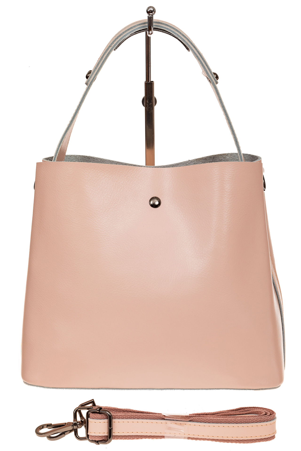 На фото 2 - Женская сумка шоппер из натуральной кожи, цвет розовый