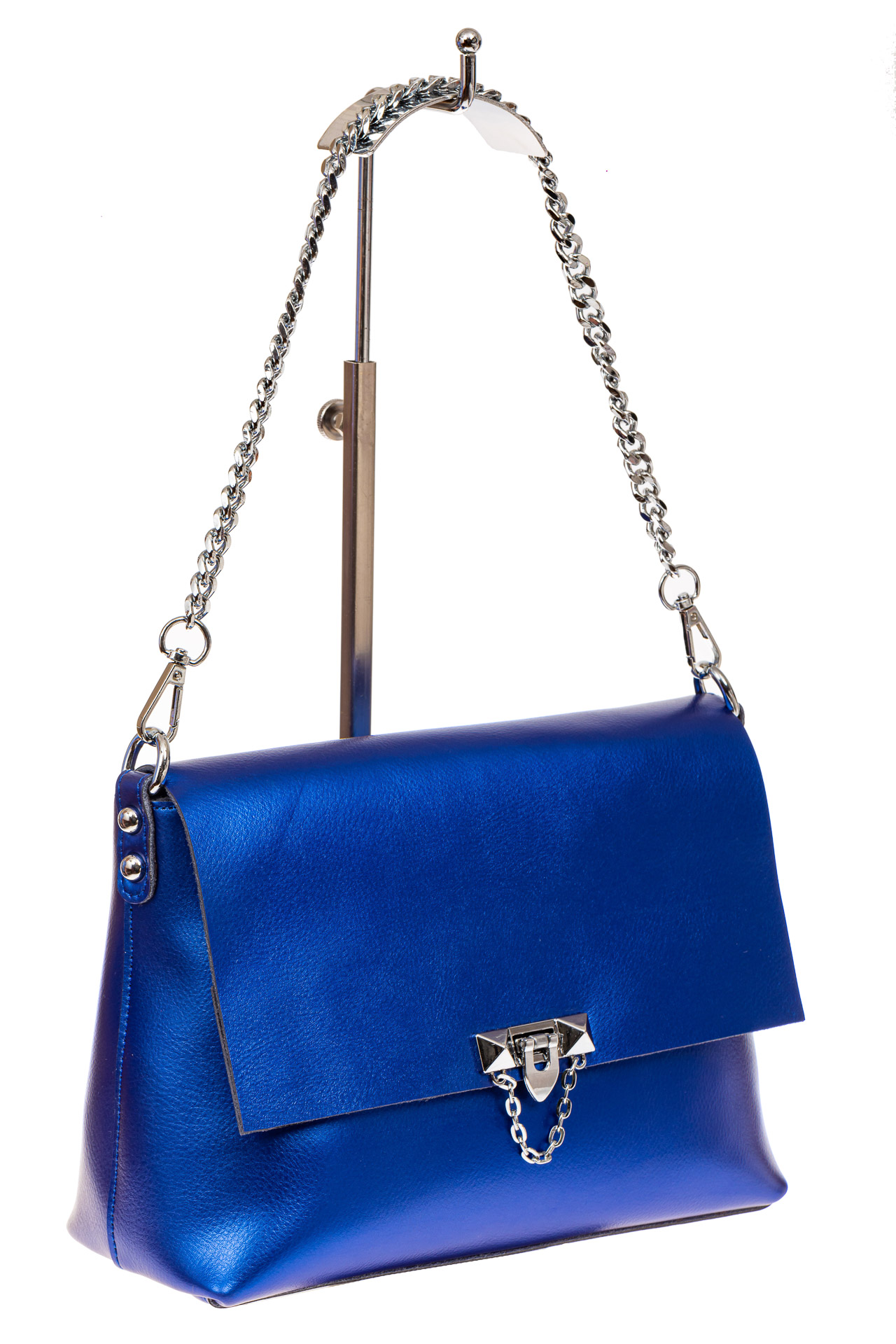 На фото 1 - Женская сумка кросс-боди из натуральной кожи, цвет синий
