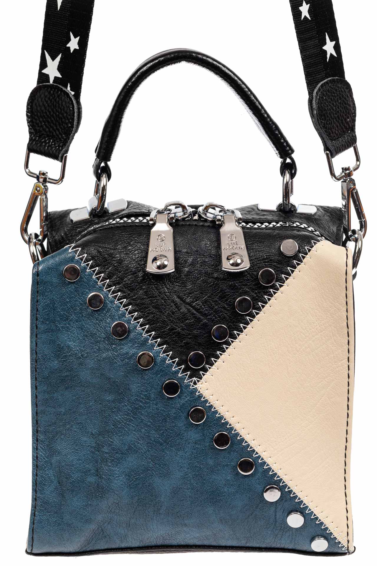 На фото 2 - Квадратная сумка-рюкзак из искусственной кожи, цвет голубой