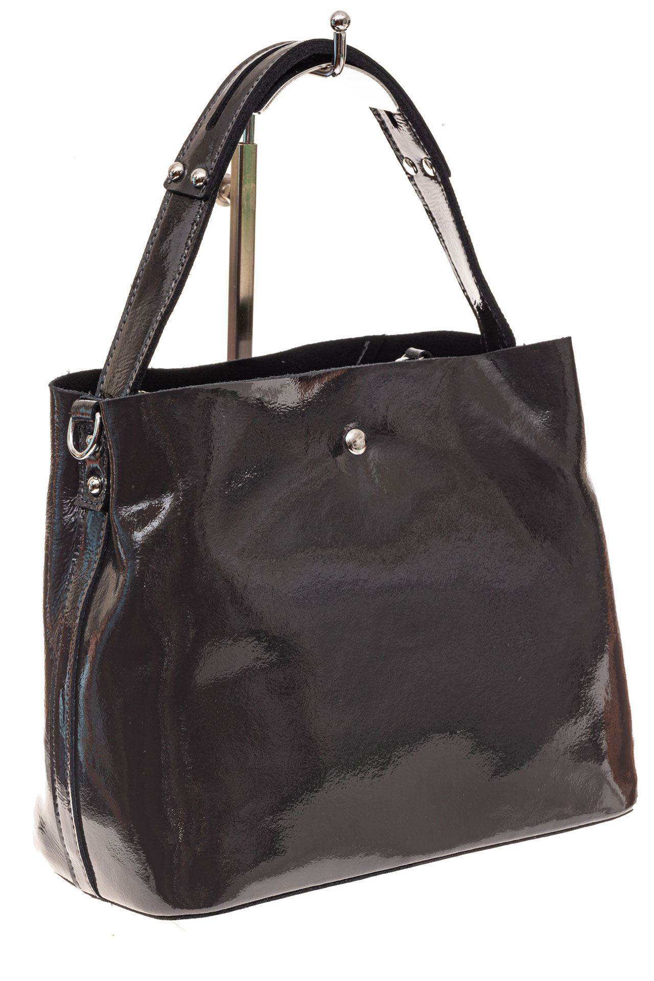 На фото 1 - Женская сумка шоппер из натуральной кожи, цвет серый