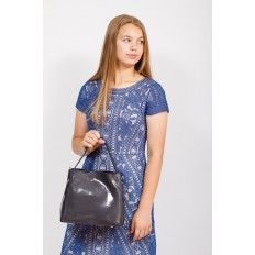 На фото 4 - Женская сумка шоппер из натуральной кожи, цвет серый