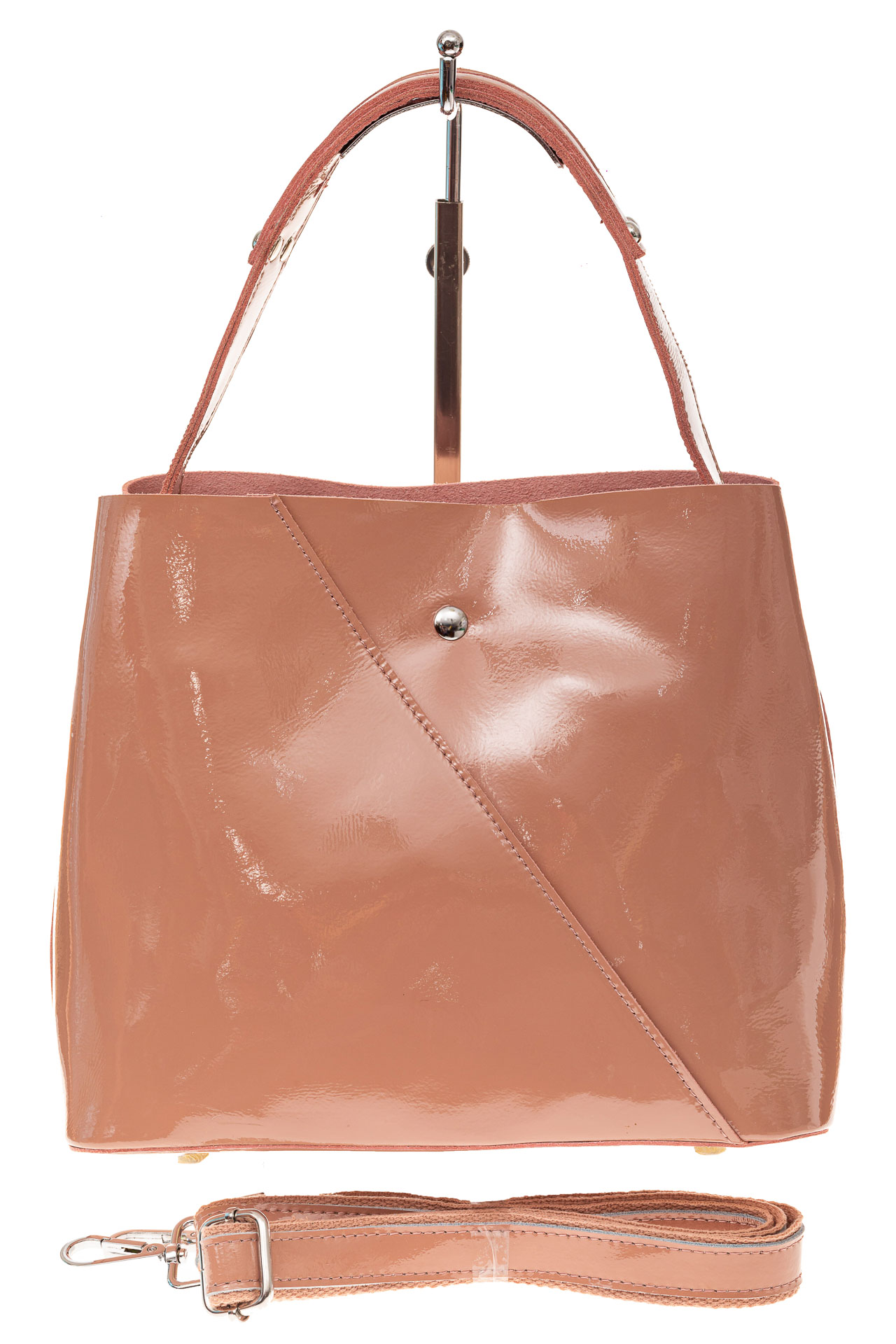 На фото 2 - Женская сумка шоппер из натуральной кожи, цвет пудровый