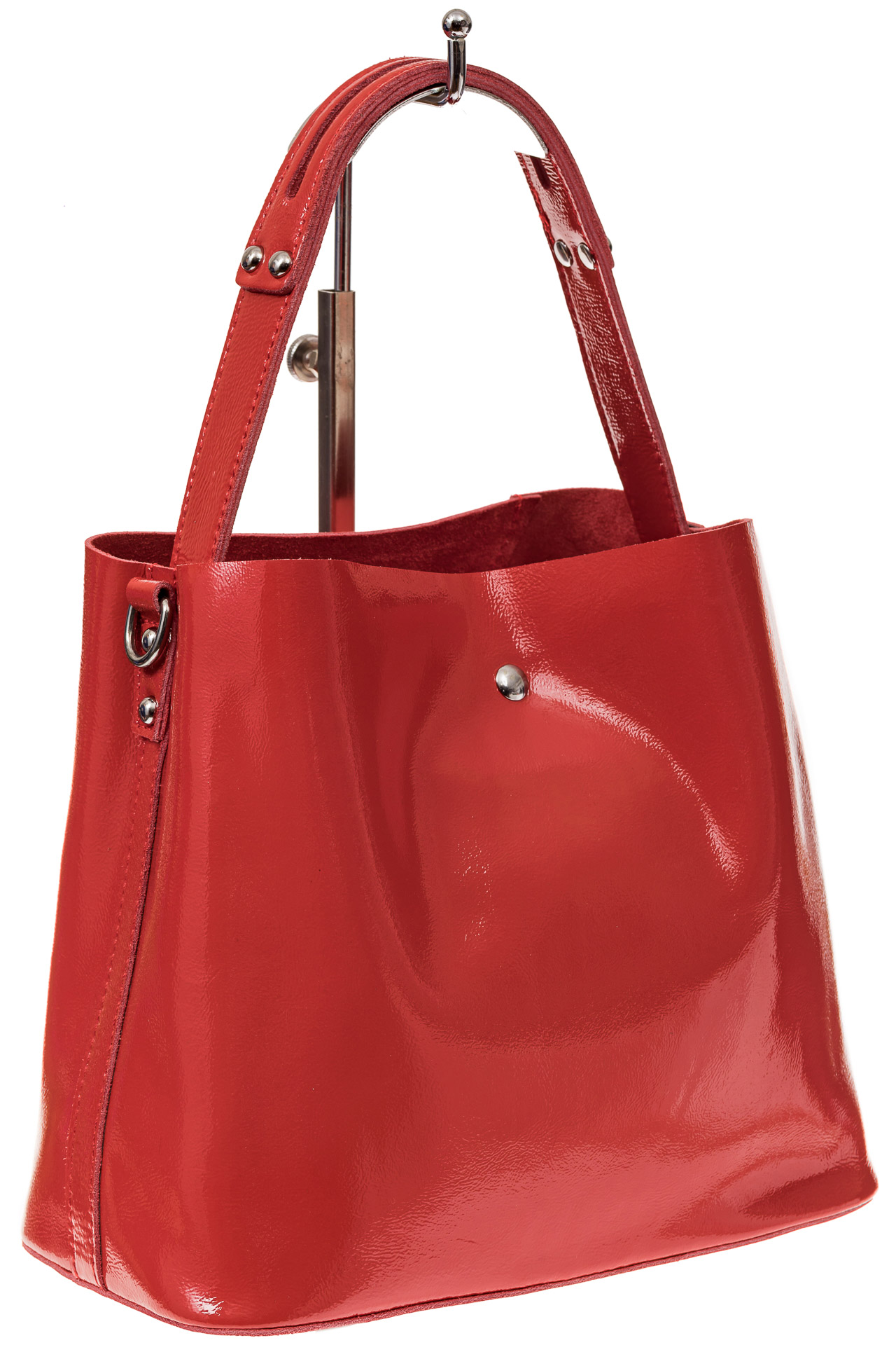 На фото 1 - Женская сумка шоппер из натуральной кожи, цвет красный