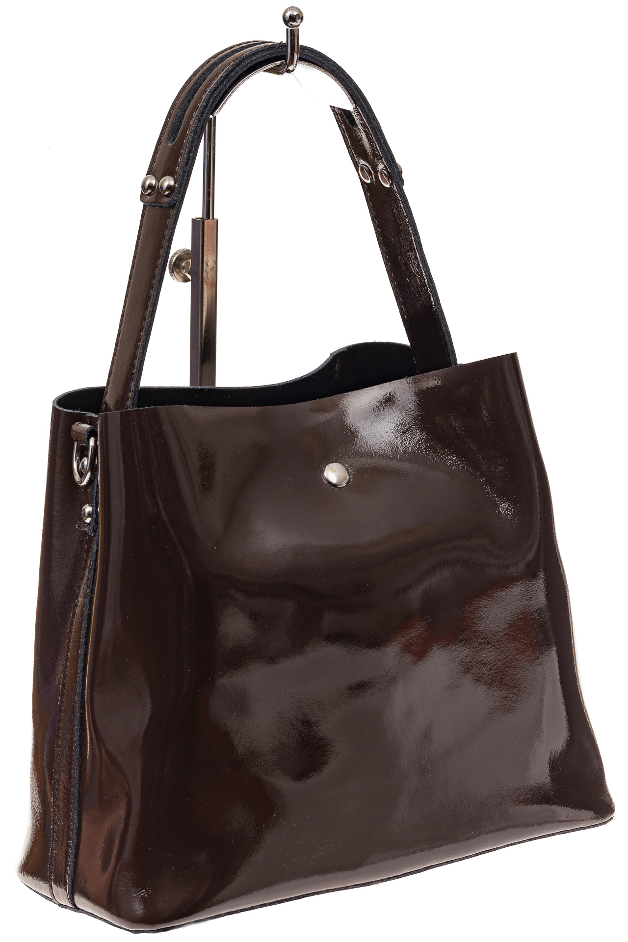 На фото 1 - Женская сумка шоппер из натуральной кожи, цвет шоколад