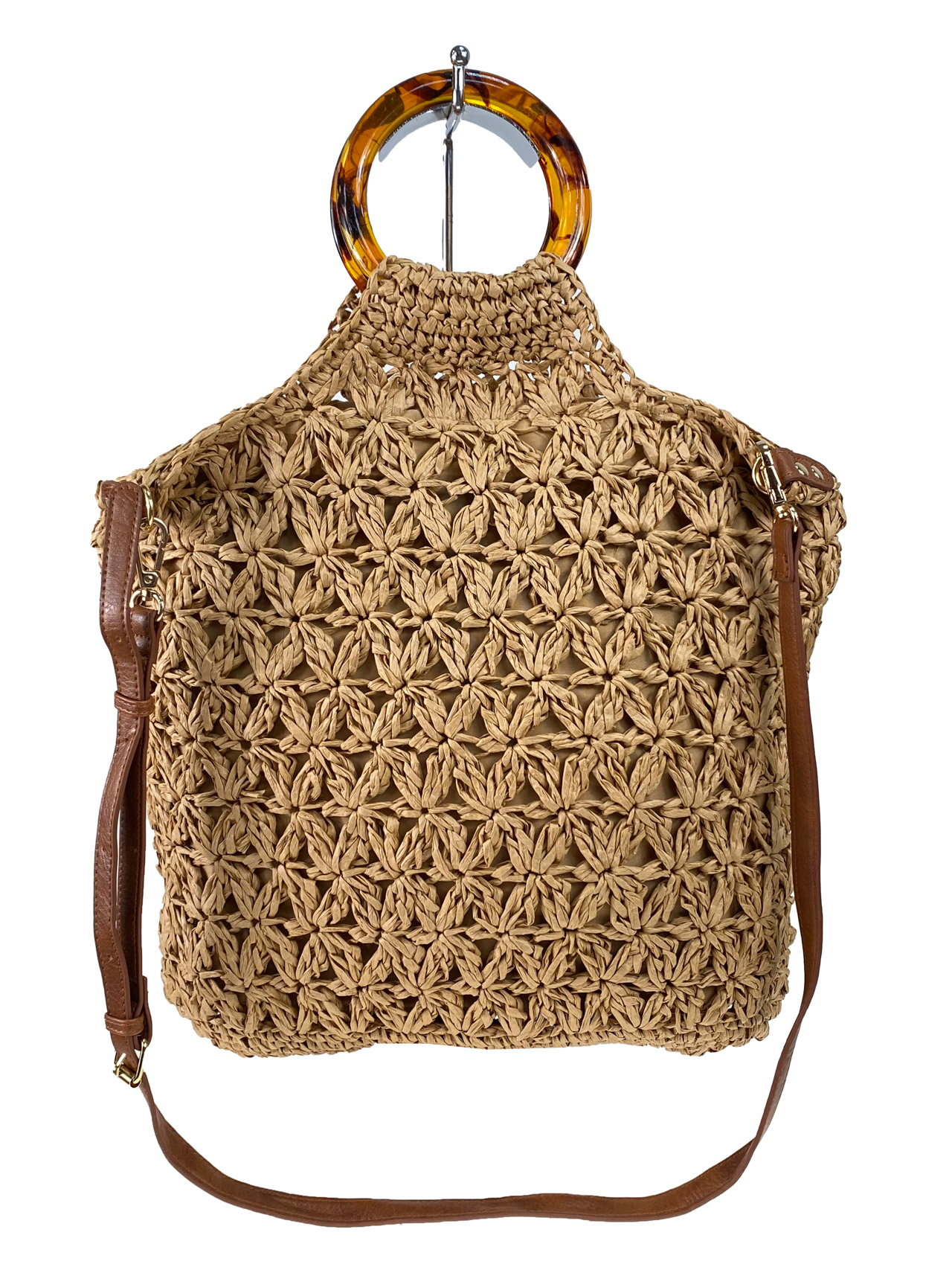 На фото 1 - Летняя женская сумка плетеная из соломы, цвет песочный