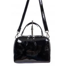 На фото 2 - Лаковая женская сумочка из натуральной кожи, цвет чёрный