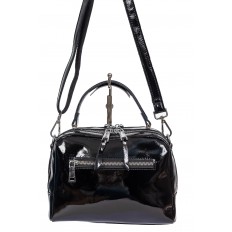На фото 3 - Лаковая женская сумочка из натуральной кожи, цвет чёрный