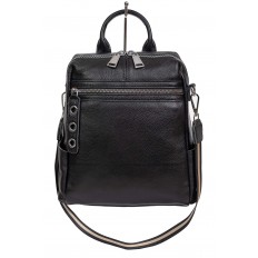На фото 2 - Молодёжная сумка-рюкзак из фактурной натуральной кожи, цвет чёрный