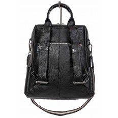 На фото 3 - Молодёжная сумка-рюкзак из фактурной натуральной кожи, цвет чёрный