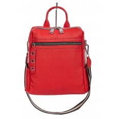 На фото 2 - Молодёжная сумка-рюкзак из фактурной натуральной кожи, цвет красный
