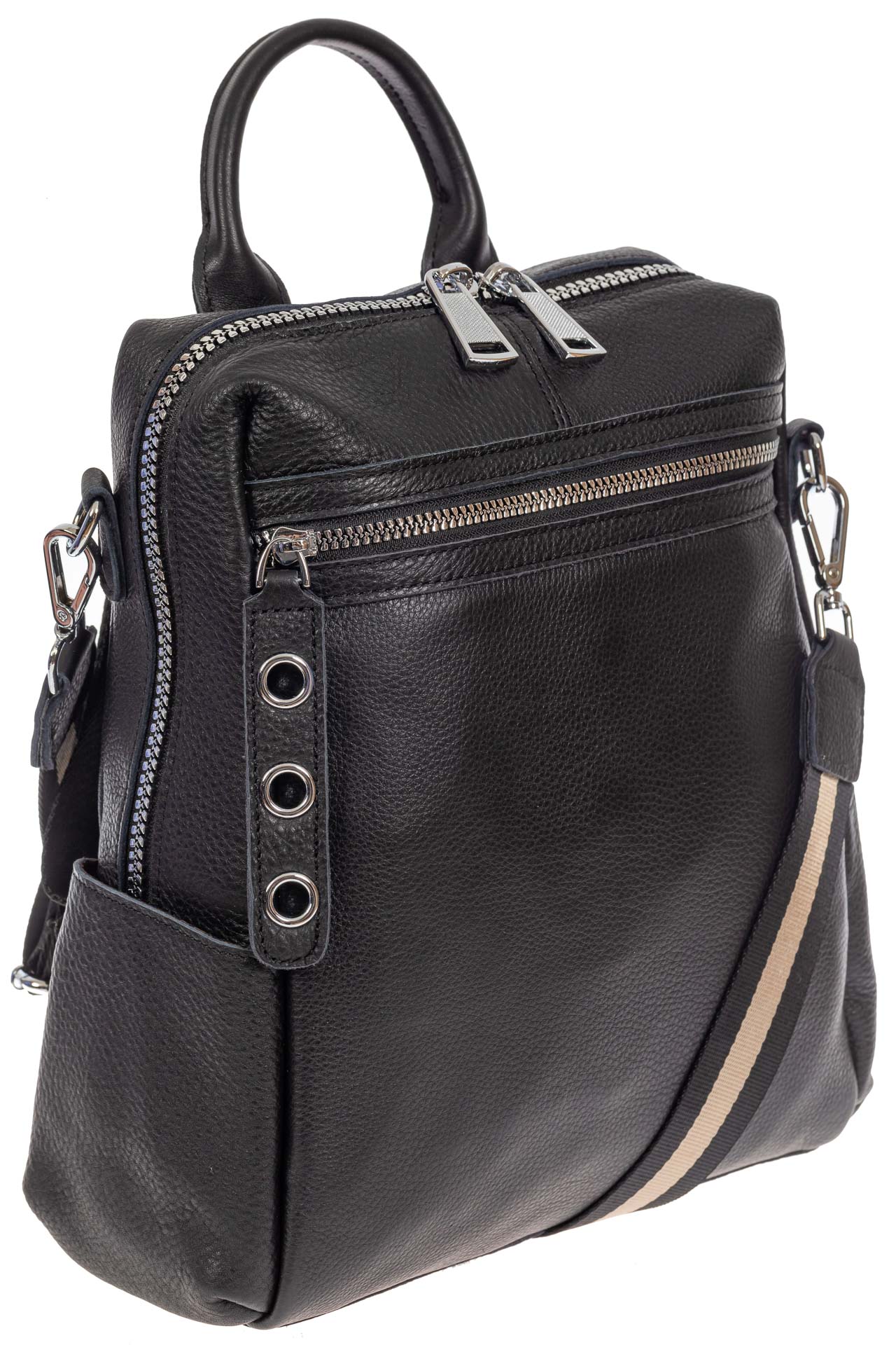 На фото 1 - Женский рюкзак-трансформер из натуральной кожи, цвет чёрный