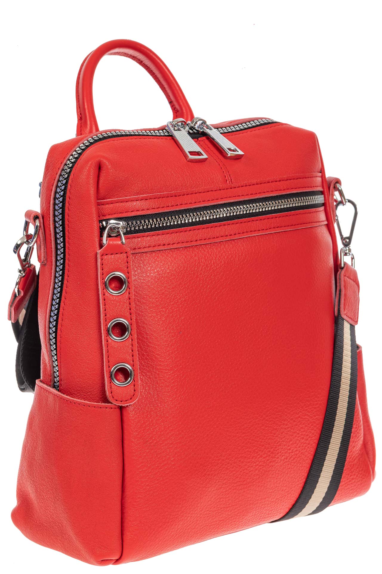 На фото 1 - Женский рюкзак-трансформер из натуральной кожи, цвет красный