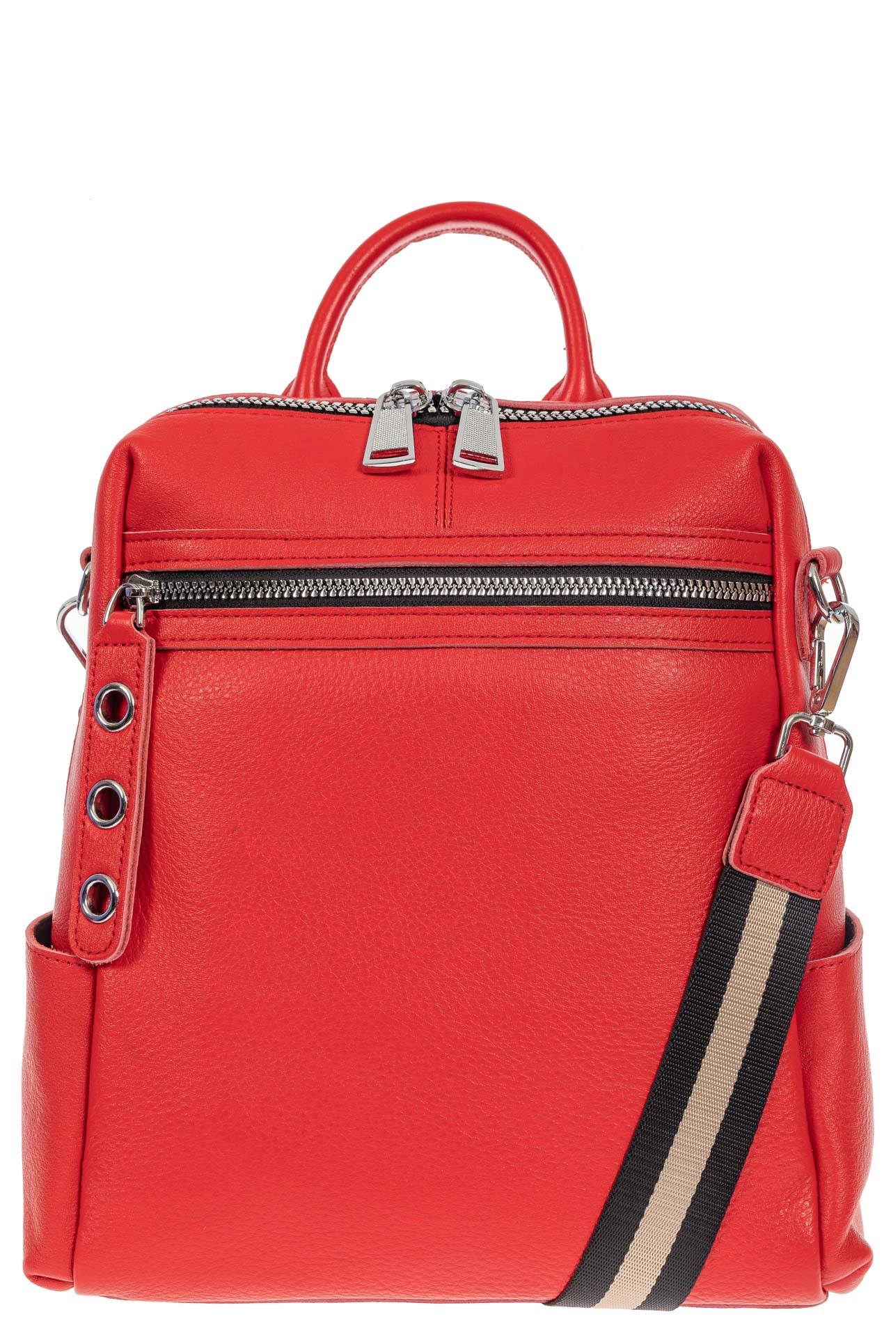 На фото 2 - Женский рюкзак-трансформер из натуральной кожи, цвет красный