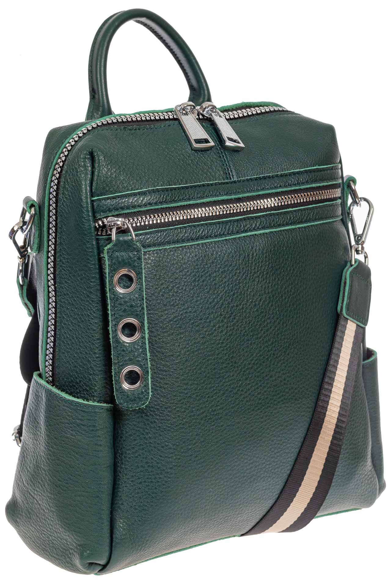 На фото 1 - Женский рюкзак-трансформер из натуральной кожи, цвет зелёный
