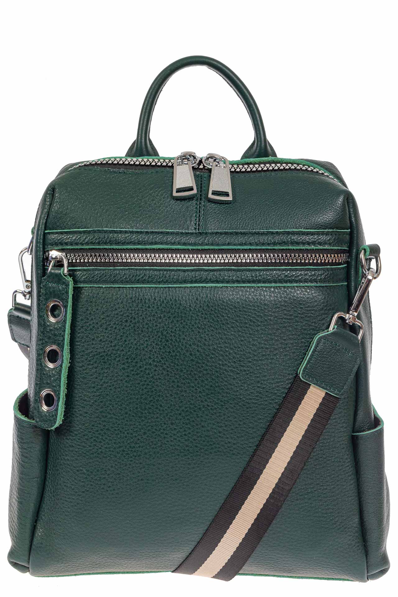 На фото 2 - Женский рюкзак-трансформер из натуральной кожи, цвет зелёный