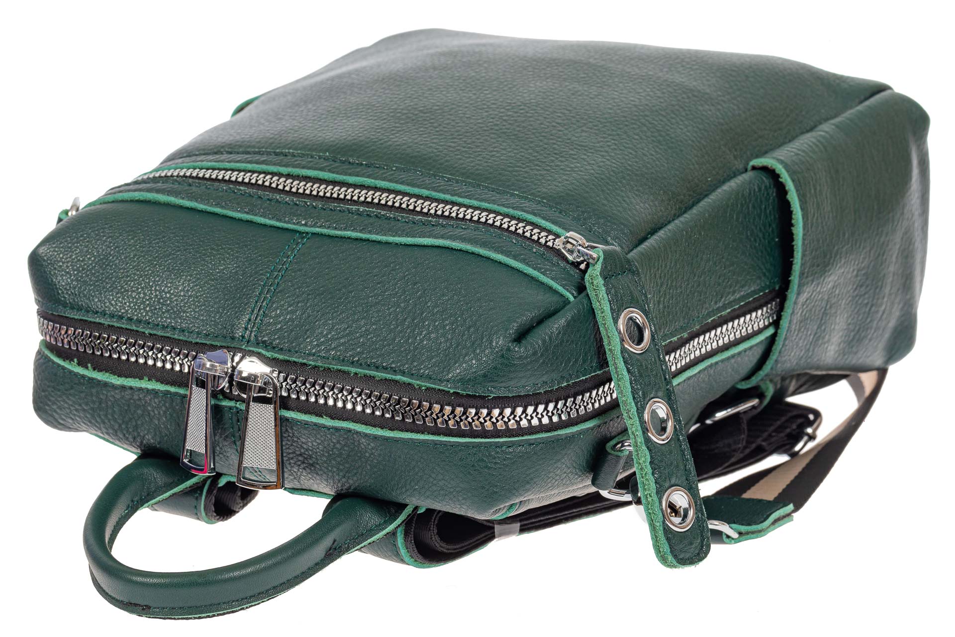На фото 4 - Женский рюкзак-трансформер из натуральной кожи, цвет зелёный