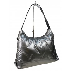 На фото 1 - Женская сумка-шоппер из водооталкивающей ткани, цвет серебро