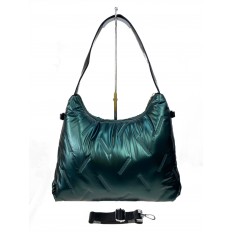 На фото 2 - Женская сумка-шоппер из водооталкивающей ткани, цвет зеленый металлик