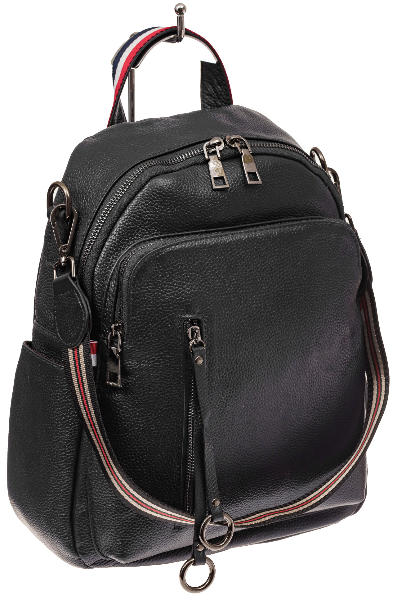 На фото 1 - Женский рюкзак из натуральной кожи для города, цвет черный