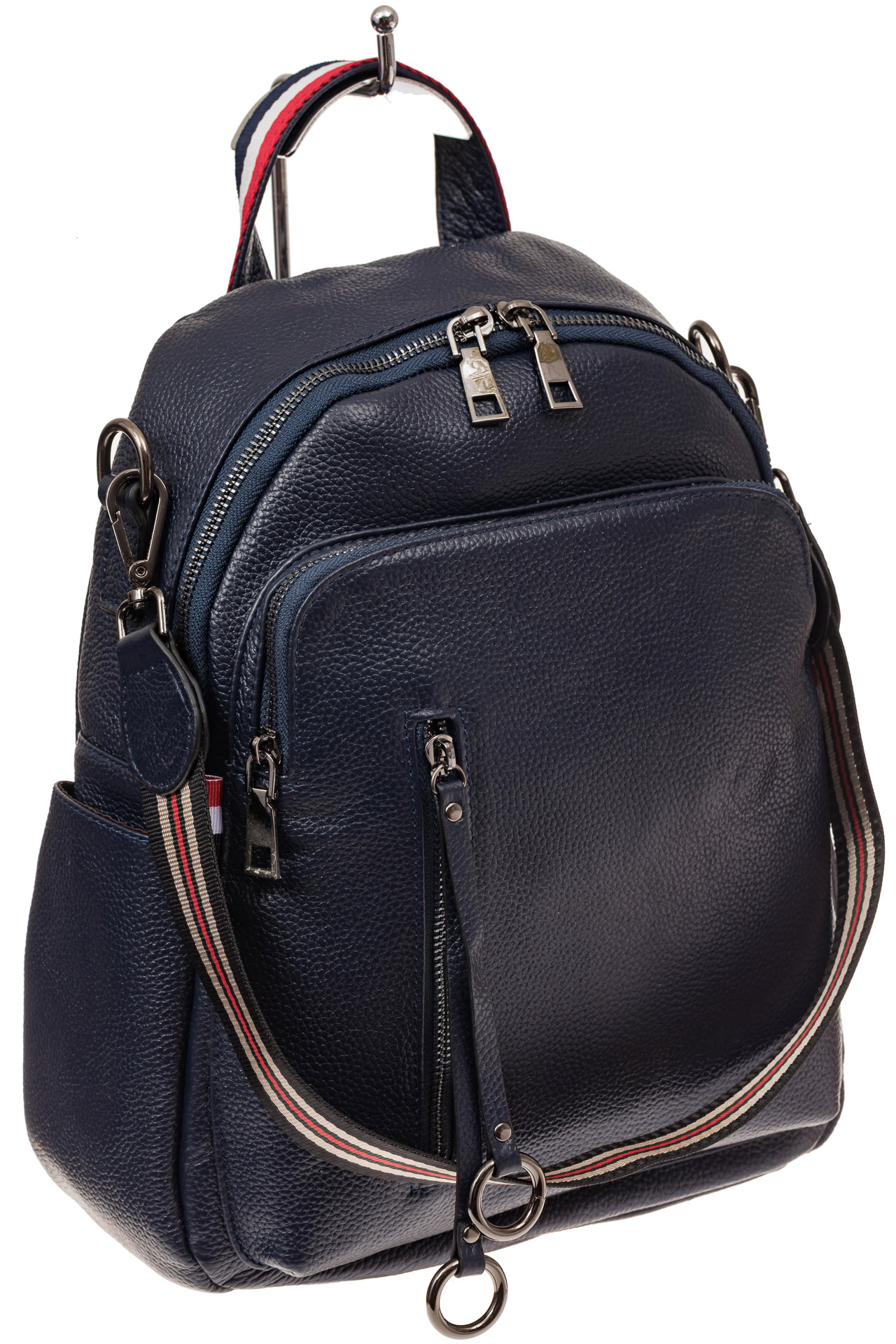 На фото 1 - Женский рюкзак из натуральной кожи для города, цвет синий