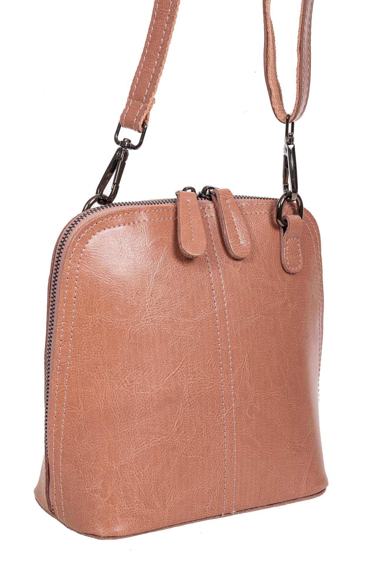 На фото 1 - Каркасная сумка кросс-боди из натуральной кожи, цвет пыльная роза