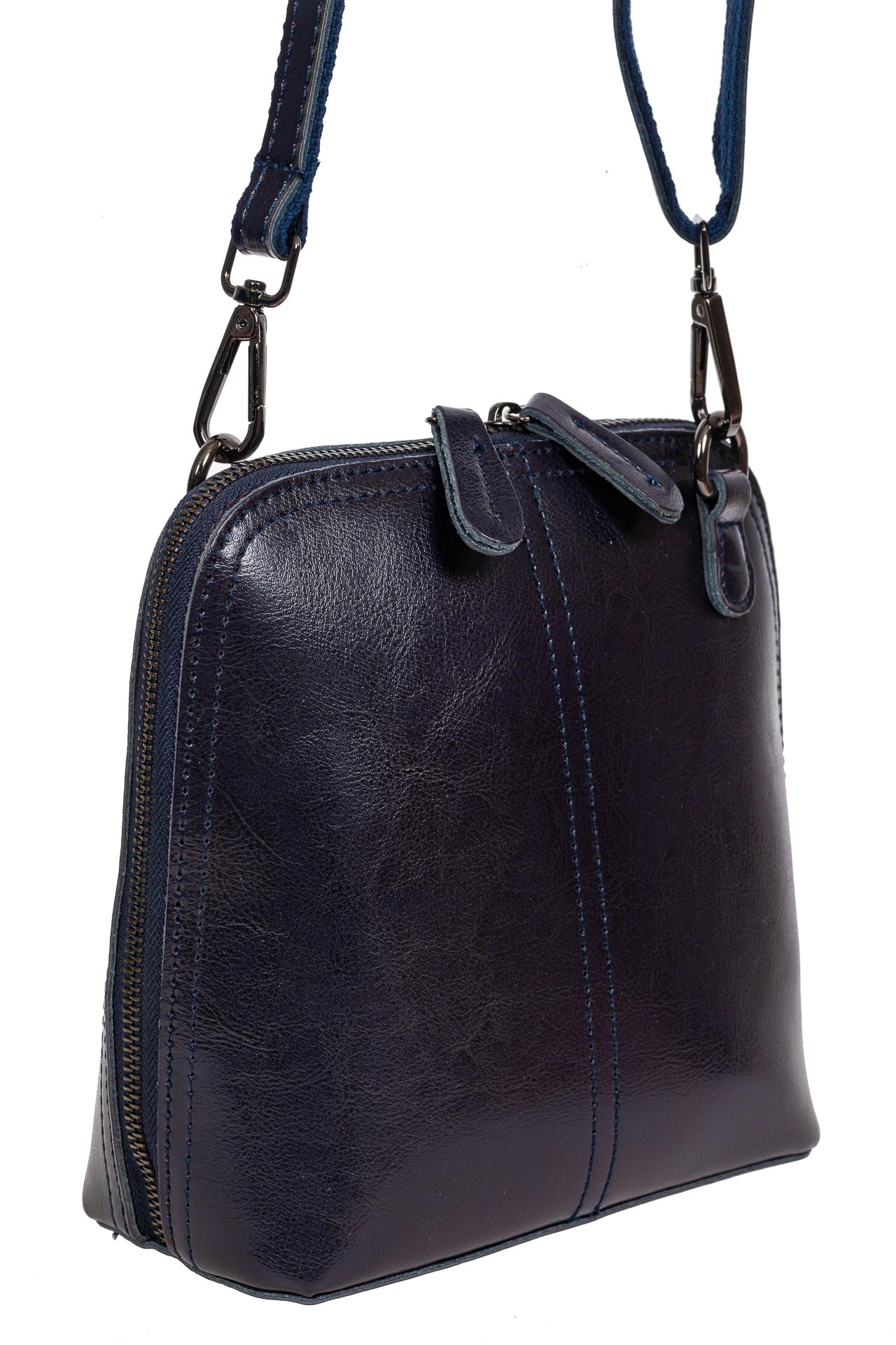 На фото 1 - Каркасная сумка кросс-боди из натуральной кожи, цвет тёмно-синий