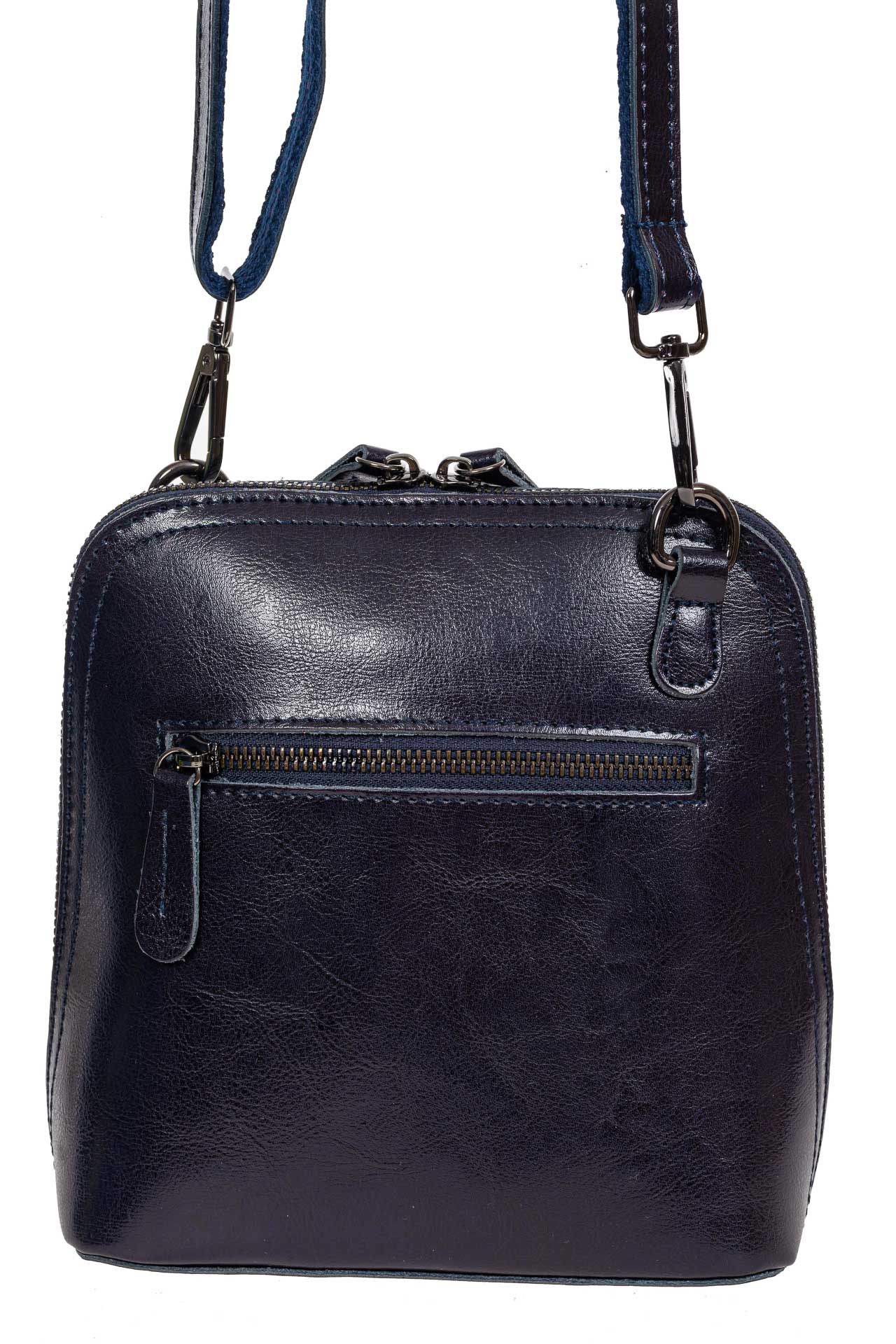 На фото 3 - Каркасная сумка кросс-боди из натуральной кожи, цвет тёмно-синий