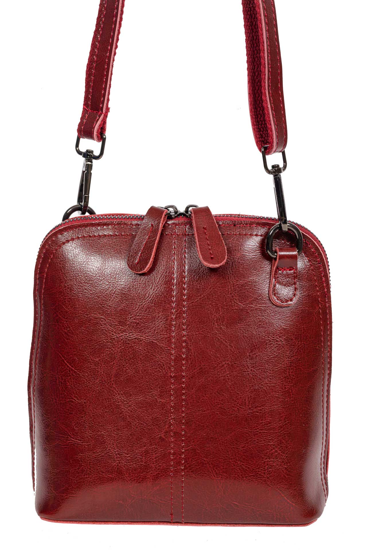 На фото 2 - Каркасная сумка кросс-боди из натуральной кожи, цвет бордо