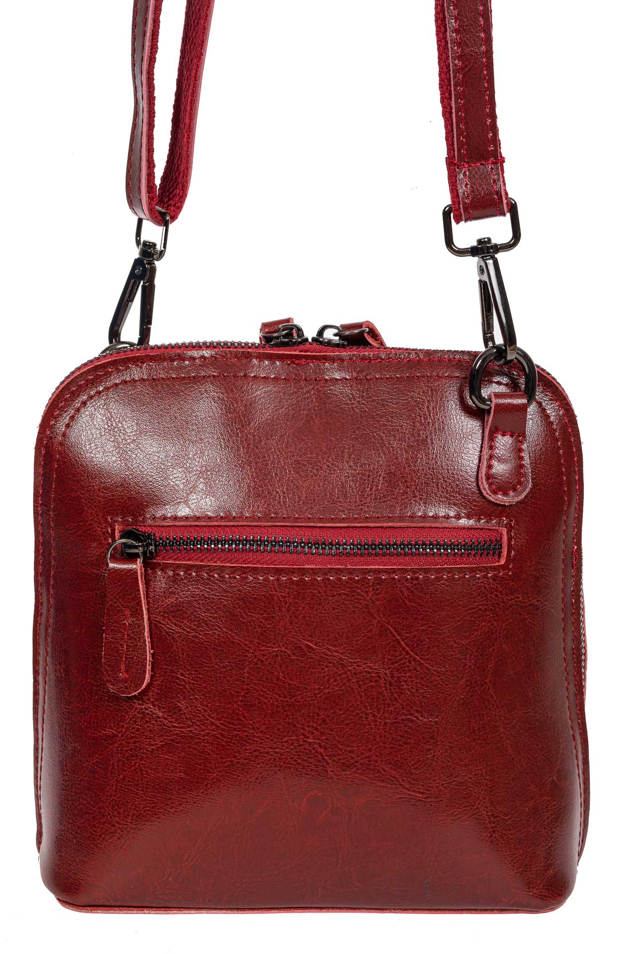 На фото 3 - Каркасная сумка кросс-боди из натуральной кожи, цвет бордо