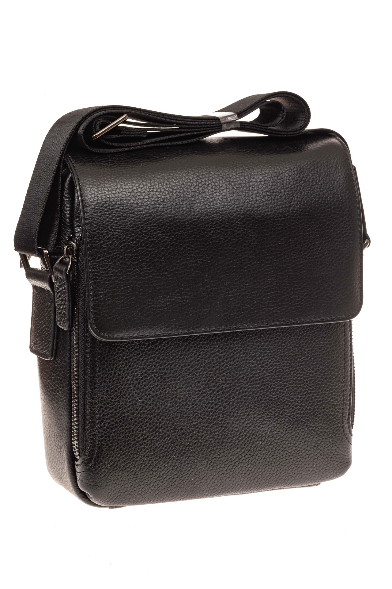 На фото 1 - Мужская сумка с клапаном, натуральная кожа, цвет черный