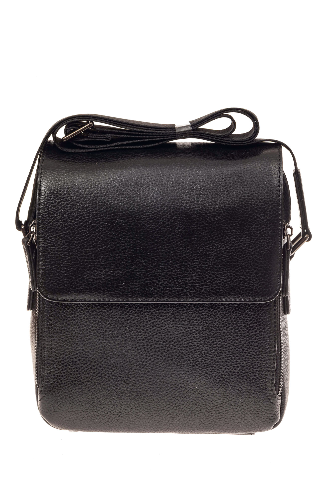 На фото 2 - Мужская сумка с клапаном, натуральная кожа, цвет черный