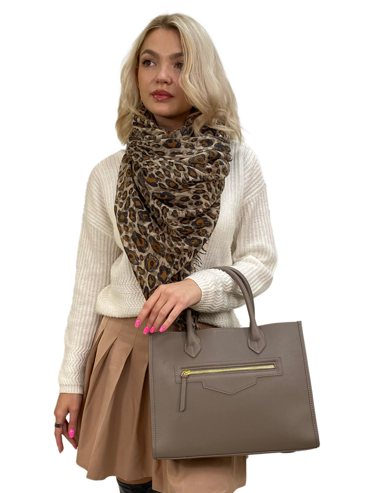 На фото 3 - Женская сумка тоут из натуральной кожи, цвет серый