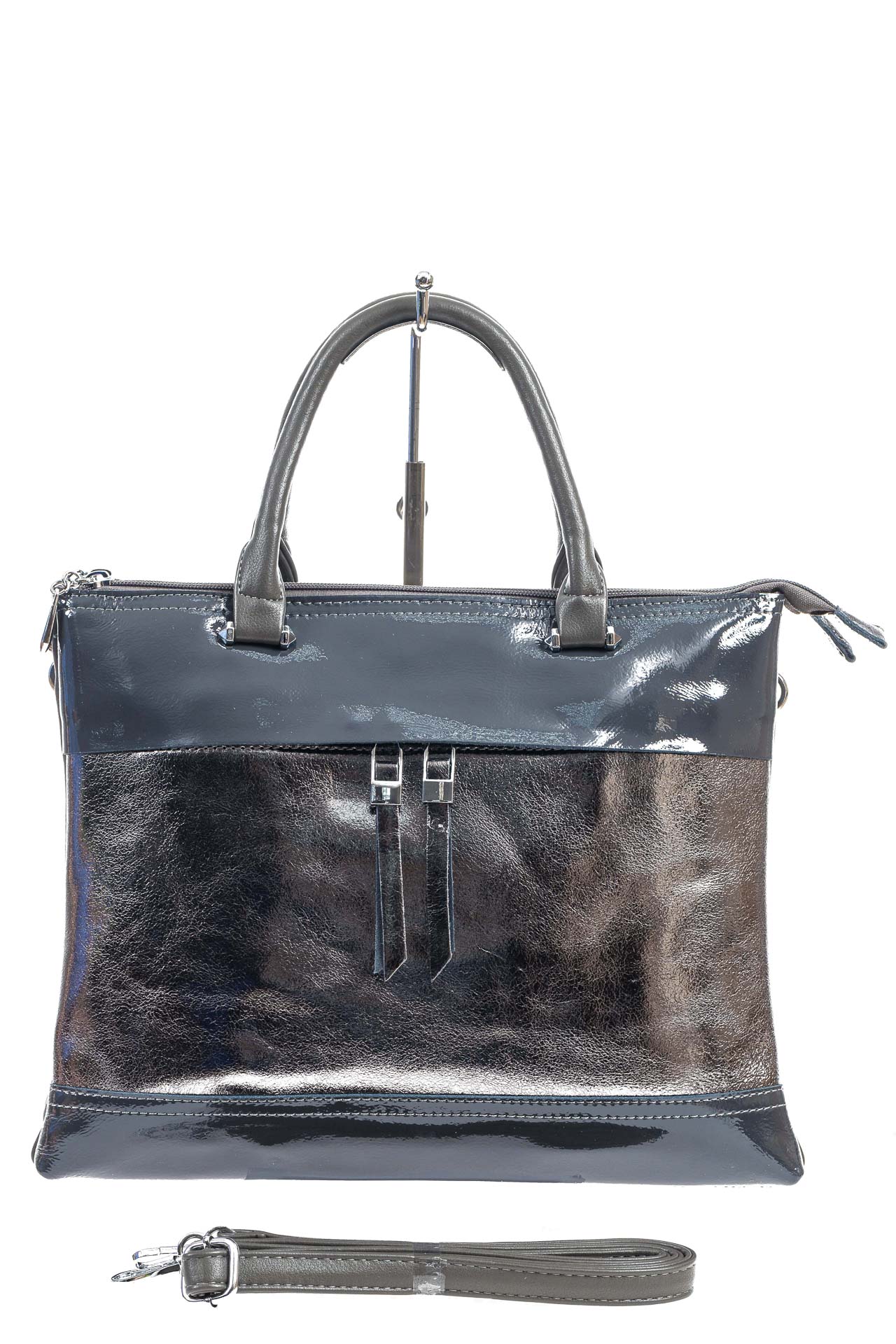 На фото 2 - Женская сумка тоут из  искусственной кожи, цвет  серый