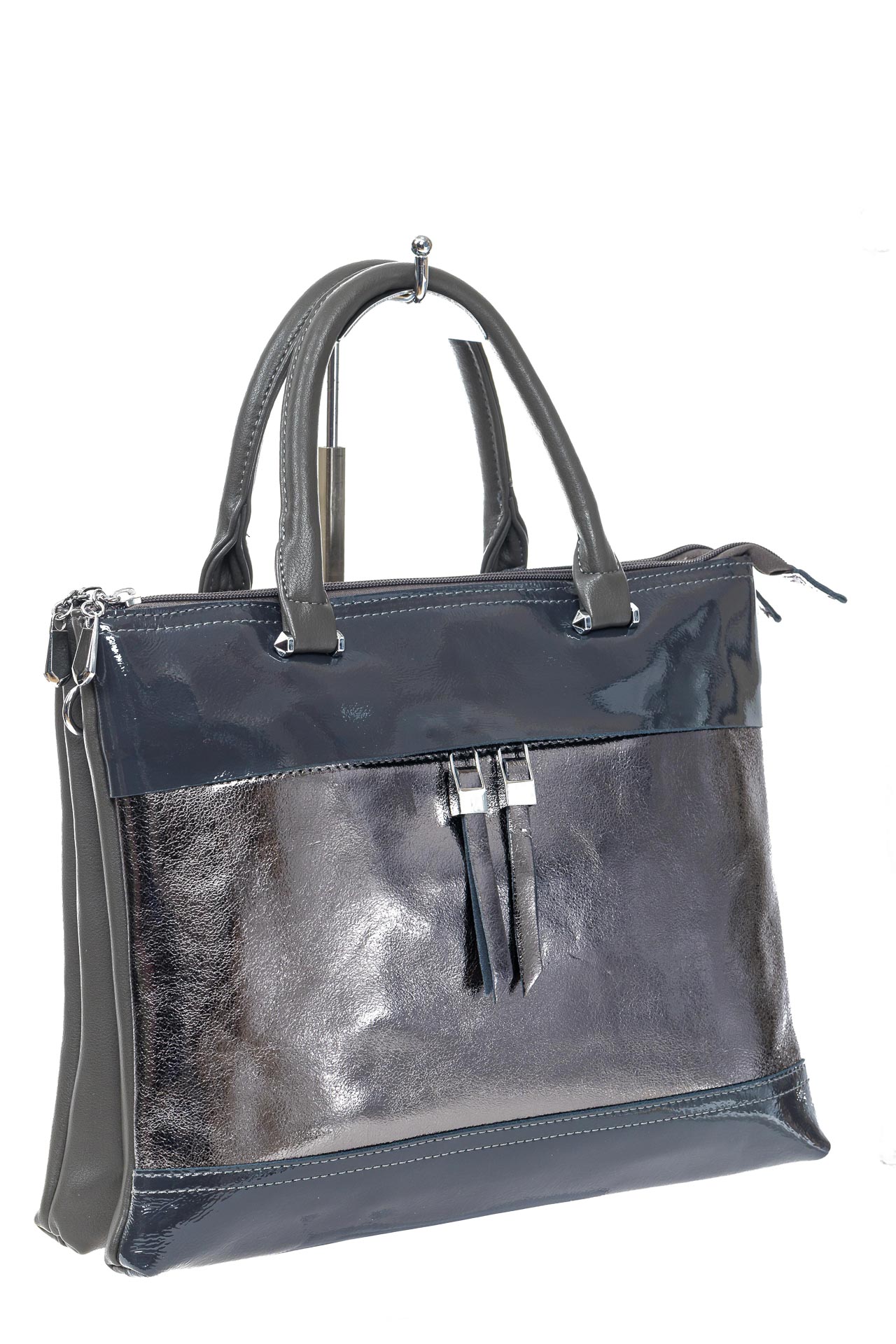 На фото 3 - Женская сумка тоут из  искусственной кожи, цвет  серый