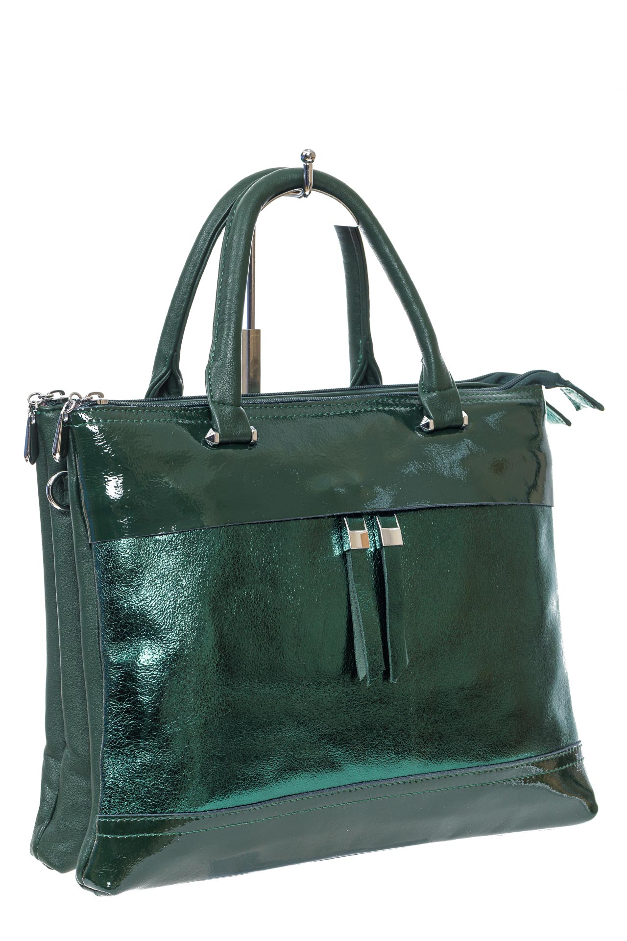 На фото 3 - Женская сумка тоут из  искусственной кожи, цвет  зеленый