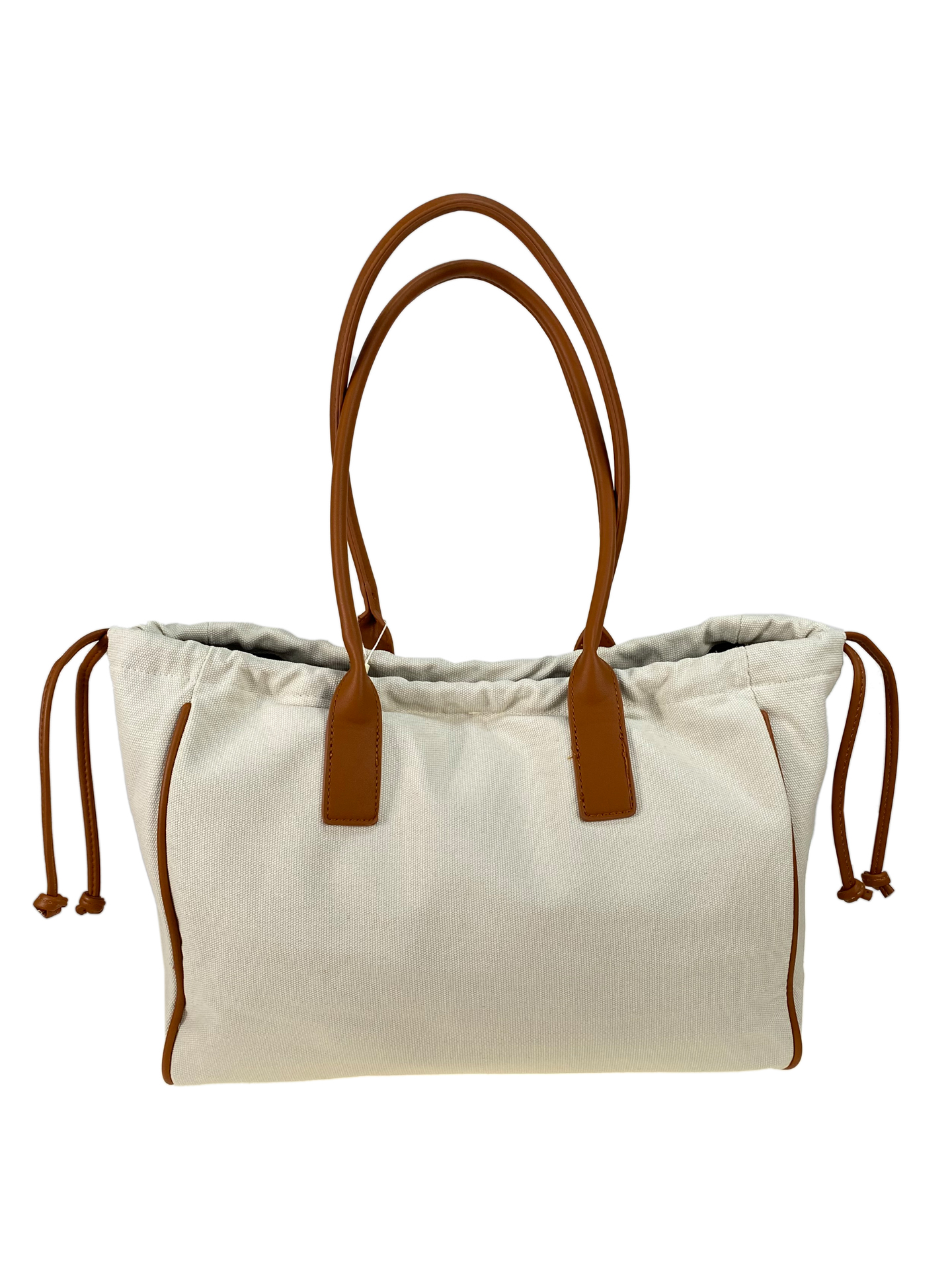 На фото 2 - Женская сумка шоппер из текстиля, цвет молочный с черным