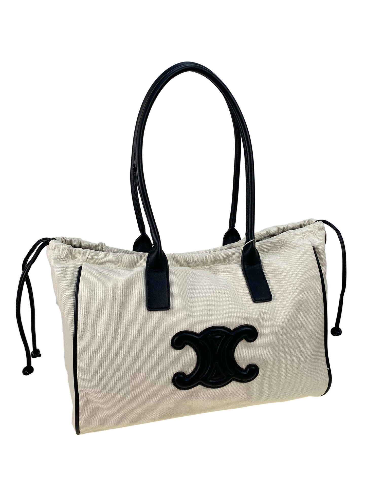 На фото 1 - Женская сумка шоппер из текстиля, цветмолочный с коричневым
