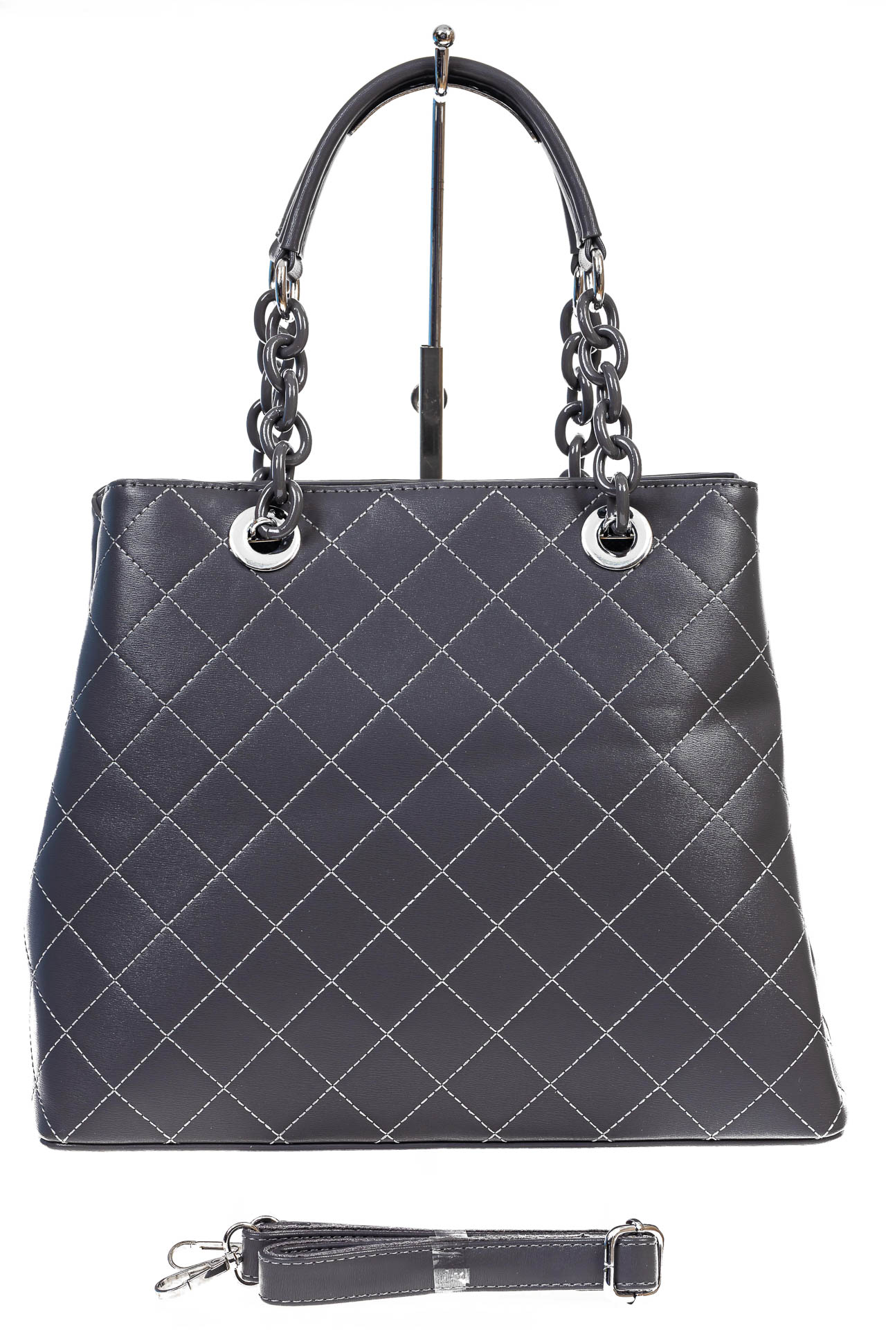 На фото 2 -  Женская сумка тоут из гладкой экокожи, цвет серый