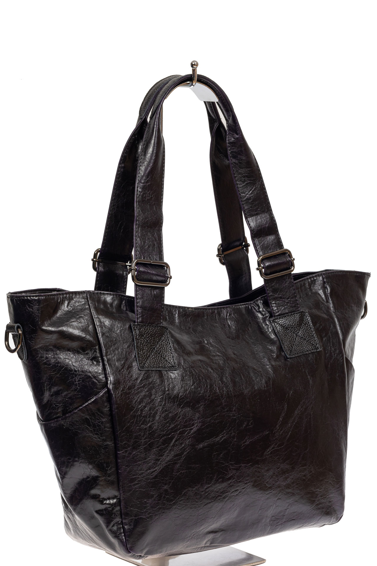 На фото 1 - Женская сумка-трапеция из искусственной кожи, цвет чёрный