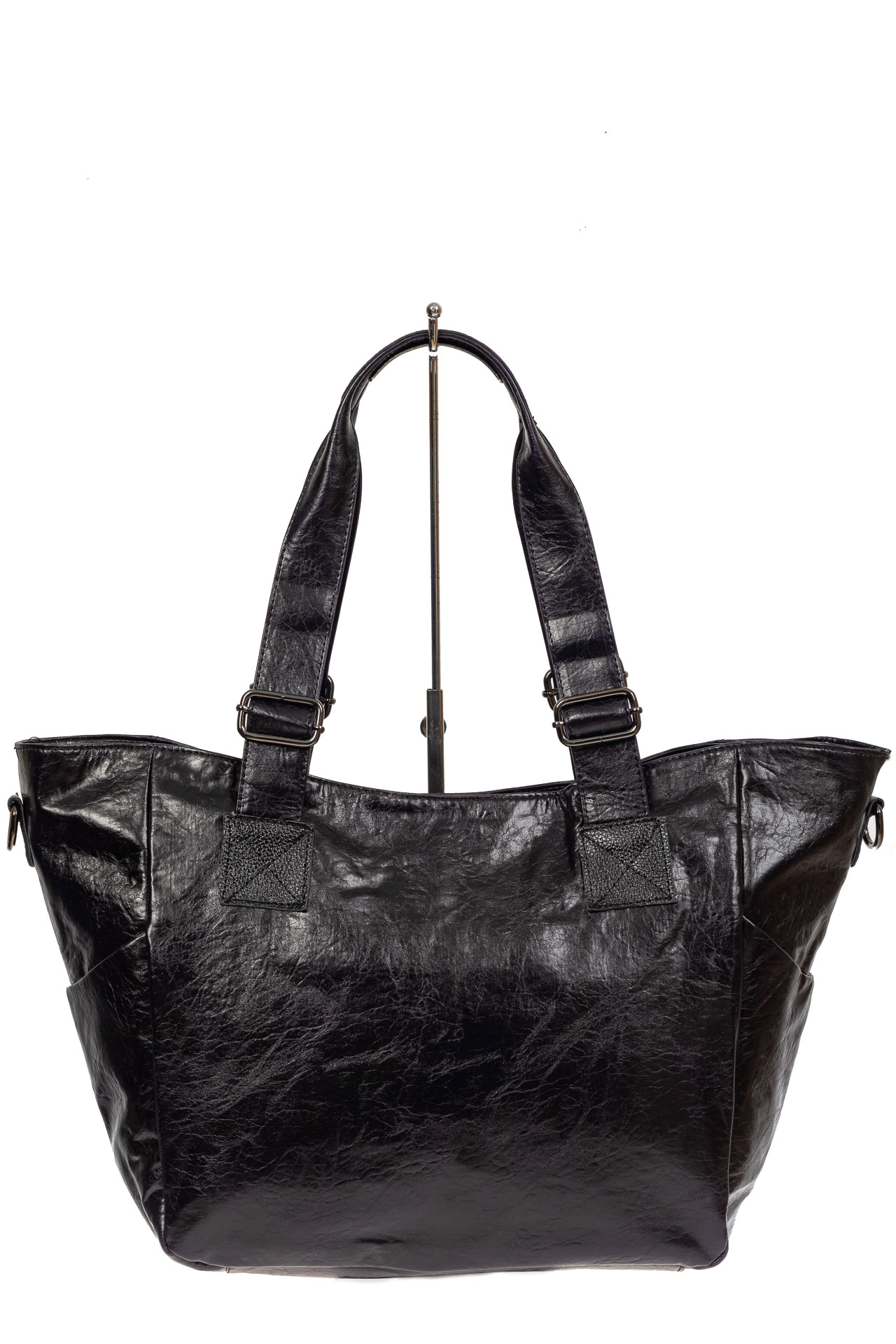 На фото 2 - Женская сумка-трапеция из искусственной кожи, цвет чёрный