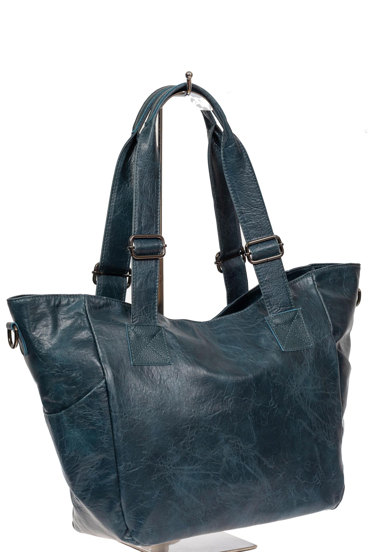На фото 1 - Женская сумка-трапеция из искусственной кожи, цвет синий
